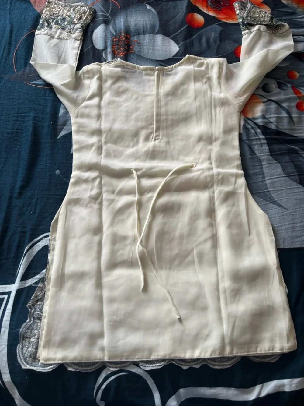 Embellished Cream and Sage Floral kids Salwar Kameez